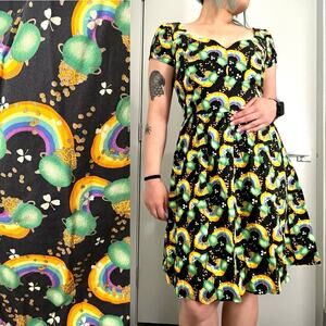Vintage Teacher Handmade Dress Rainbow Lucky Clover Midi Cotton A Line 70s 80s